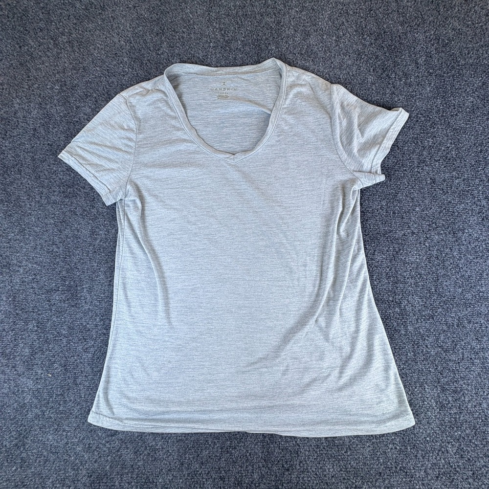 Danskin Essential T-Shirt Womens Large Heather Gray Stretch‎ Short Sleeve V-Neck